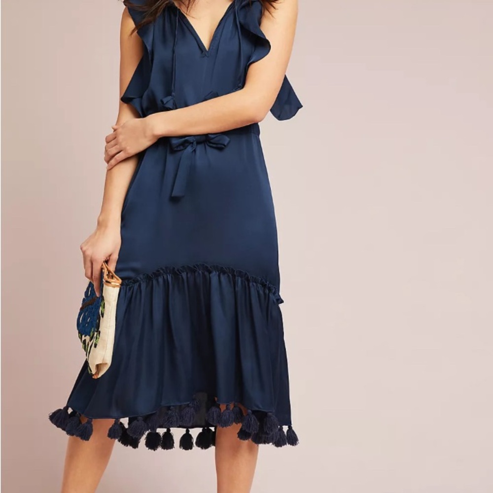 Misa Los Angeles XS Blue Tassled Midi Sundress